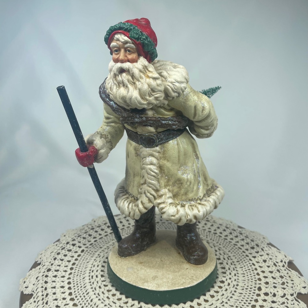 Department 56 Father Christmas Santa Figurine Old World Staff Sack Cream 12"